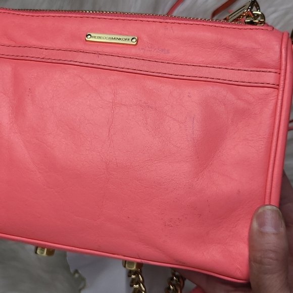 Rebecca Minkoff Mini Mac Bag Purse Genuine Leather Neon Pink Gold Tone Chain Fun - Picture 4 of 5